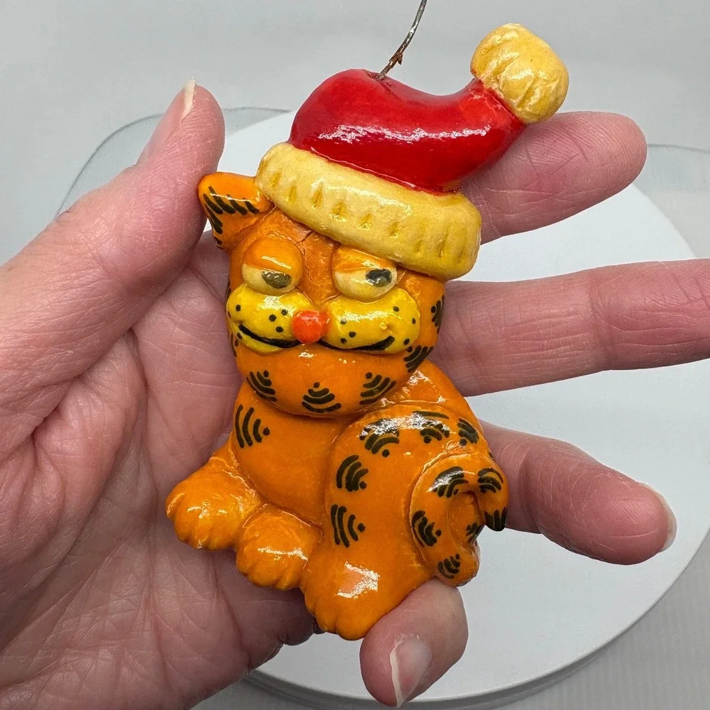 Vintage 1982 Garfield Cat Christmas Ornament Santa Hat Signed Jean 82‎ Retro 3
